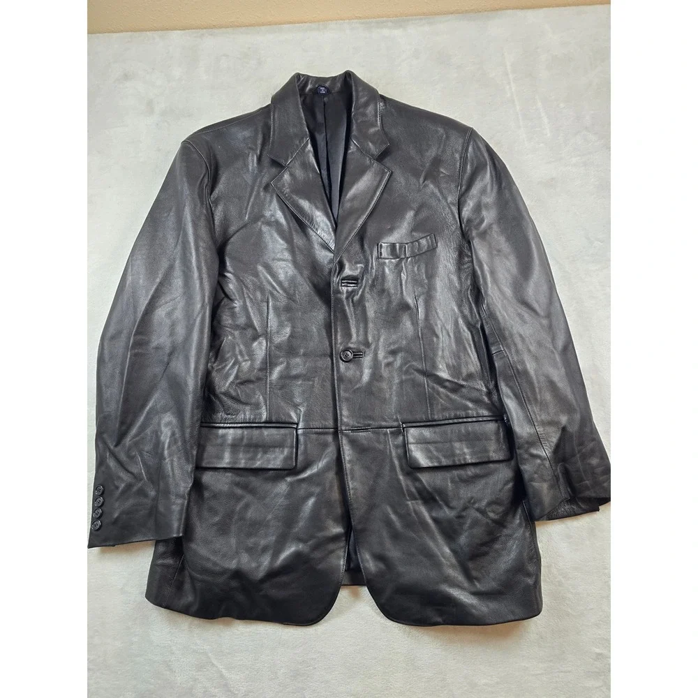 Ralph Lauren Leather Blazer Mens 40R Black Lambskin Soft! Sport Coat Vintage